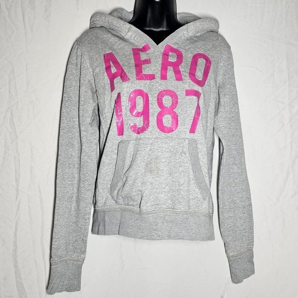 vintage y2k aéropstale grey with pink letters hoodie